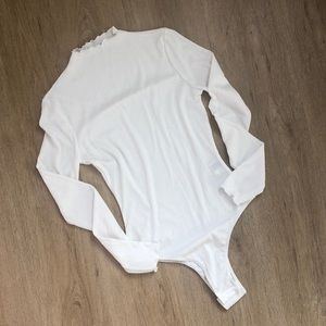 Shein // White Ribbed Mock Neck Bodysuit